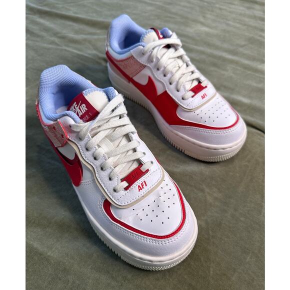 Nike Air Force 1 Shadow Cracked Leather White-Red Women's Size 6 - Picture 3 of 10